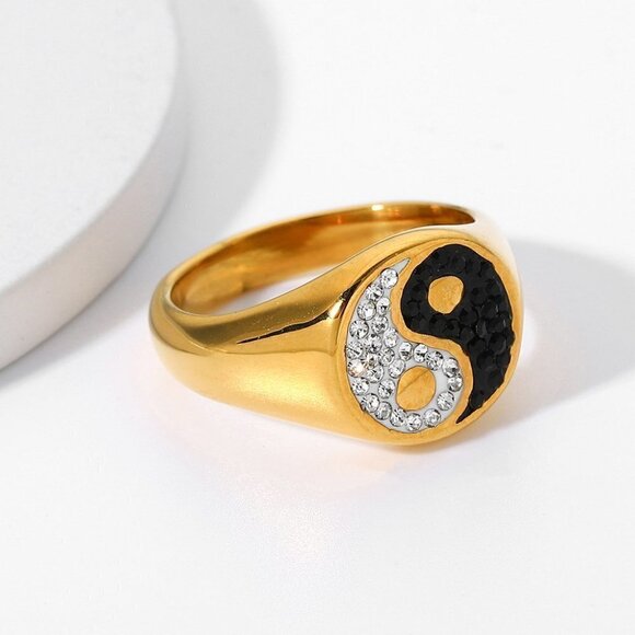 You Are My Ying Yang Rhinestone Ring Gold - Picture 1 of 6